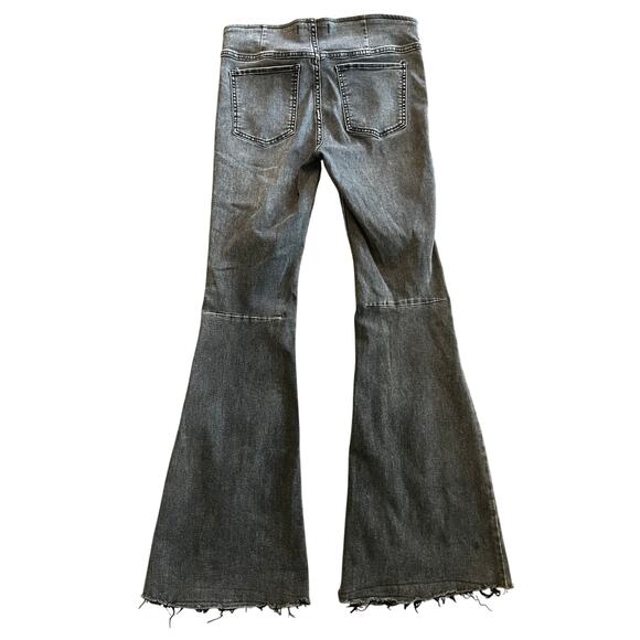 Free People High Rise Black Flare Jeans Size 29 | Festival Boho Raw‎ Hem Stretch - Picture 2 of 8